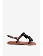 Dámské sandály Ploché S Dekorativními Květinami Černé Noemia