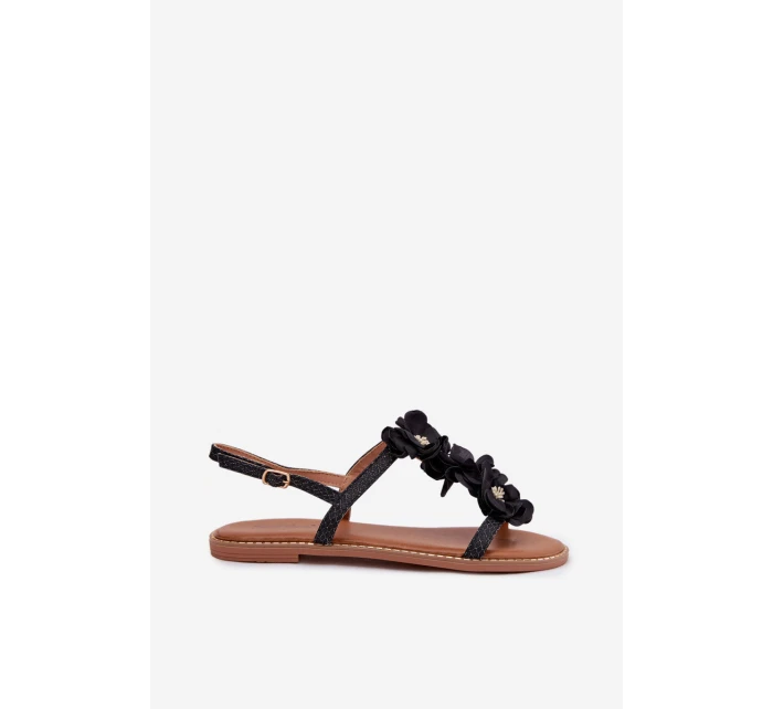 Dámské sandály Ploché S Dekorativními Květinami Černé Noemia