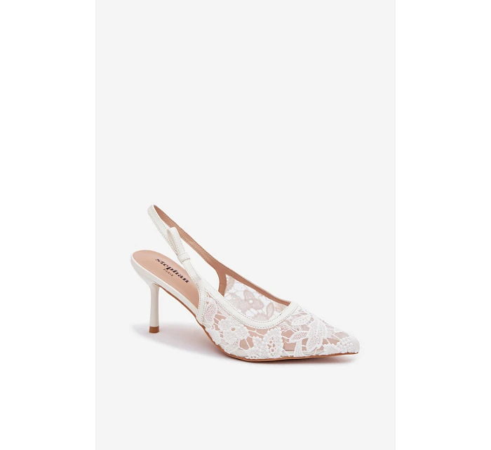 Dámské sandály na podpatku s krajkou bílé Pelivelle