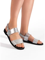 Klasické sandály dámské stříbrné na plochém podpatku Klasické sandály dámské stříbrné na plochém podpatku