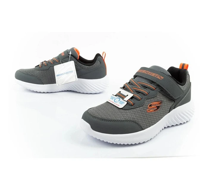 Dětská sportovní obuv Skechers Bounder na suchý zip, lehká, módní, šedá