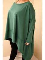 Dámská tunika Plus Size z bavlny s asymetrickým spodním lemem tmavě zelená