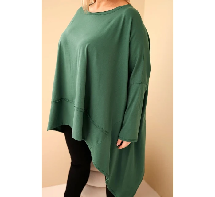 Dámská tunika Plus Size z bavlny s asymetrickým spodním lemem tmavě zelená