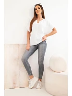 Dámská bavlněná oversize halenka s výstřihem do V a krajkou bílá