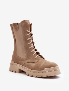 Dámské Vyšívané Kožené Boty Bežové Nicole 2836