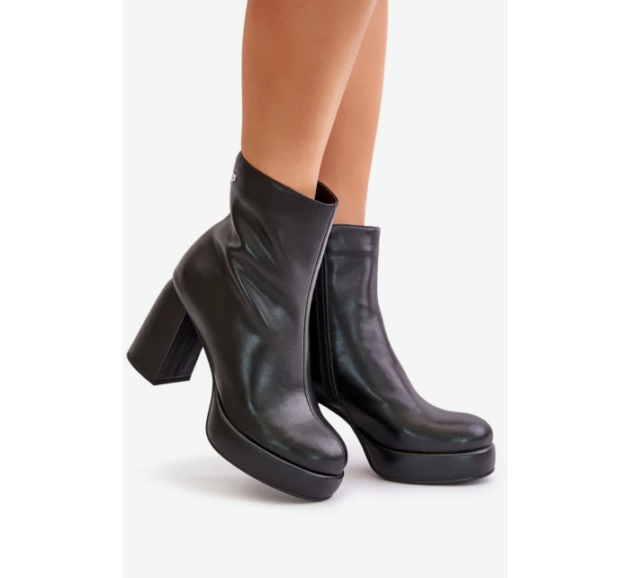 Boty na podpatku z přírodní kůže Černé GOE OO2N4166-W2