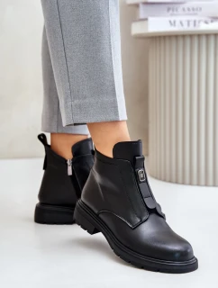 Kožené Boty Na Plochém Podpatku Zateplené Černé model 21675477 - EVENTO