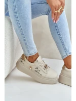 Dámské Kožené Sneakersy Na Platformě S A Béžové model 21675580 - VINCEZA Dámské Kožené Sneakersy Na Platformě S A Béžové model 21675580 - VINCEZA