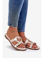 Zdobené Ploché Pantofle Dámské Bílé Adivrae Zdobené Ploché Pantofle Dámské Bílé Adivrae