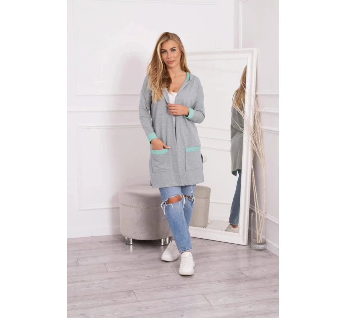 Dvoubarevná pelerína s kapucí 21679 mint+šedá - Kesi