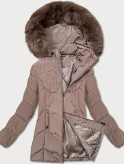 Dámská zimní bunda s kapucí  (B8300-48) béžová  - S'west
