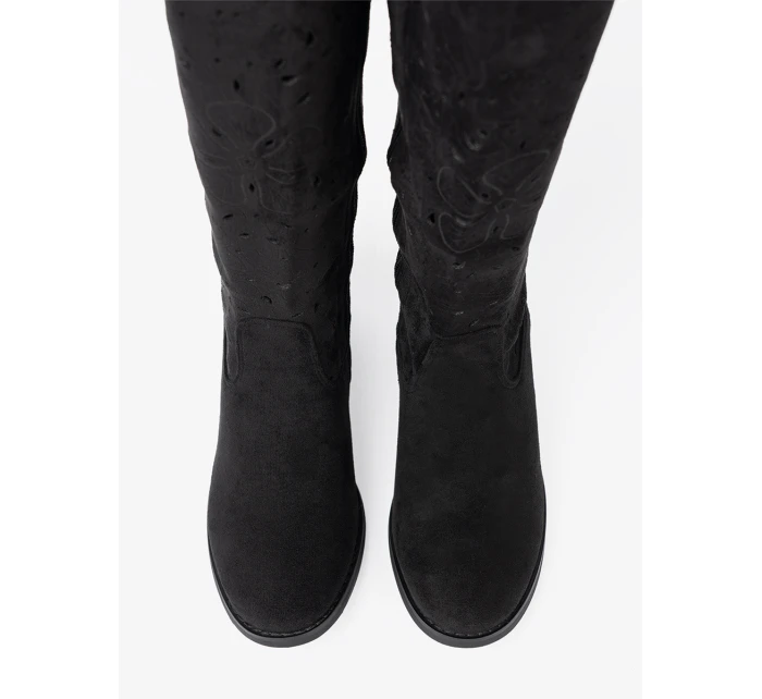 Klasické dámské černé  kozačky na širokém podpatku