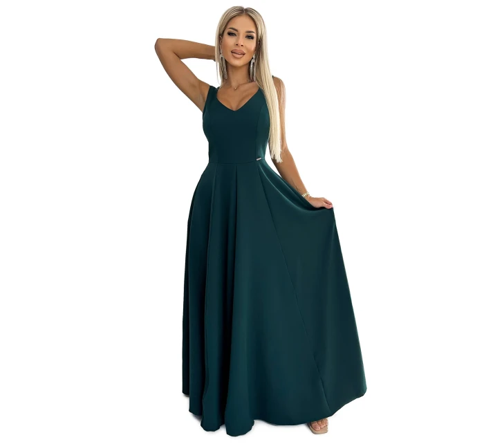 246-5 CINDY dlouhé elegantní šaty s výstřihem - ZELENÉ