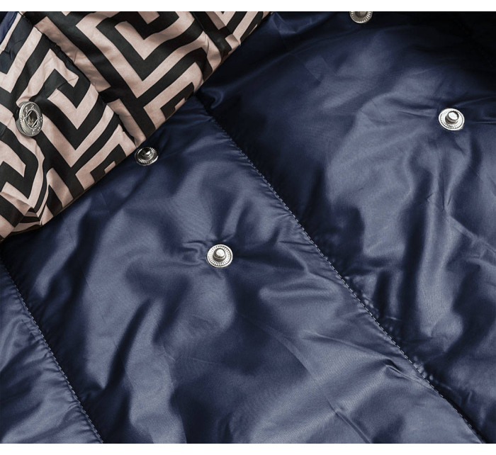 Tmavě modro-béžová přeložená obálková dámská bunda s kapucí (B8040-3046)