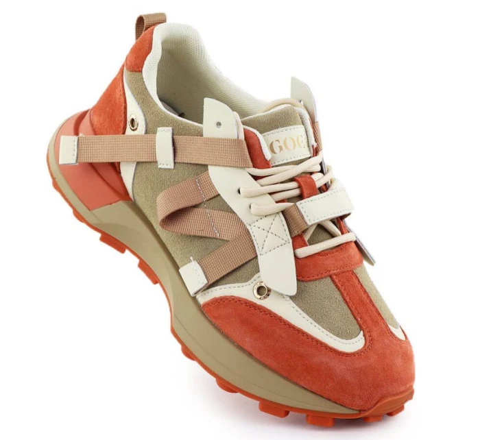 Dámské kožené tenisky béžové a oranžové model 21904648 - Goe