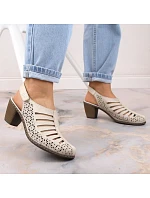 Kožené sandály na podpatku Rieker W RKR49B beige Kožené sandály na podpatku Rieker W RKR49B beige