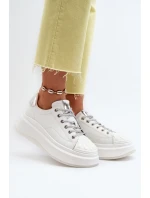 Dámské kožené tenisky na platformě model 21650215 Bílé - Goe