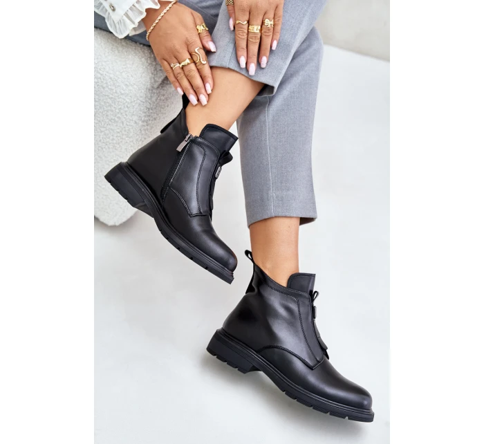 Kožené Boty Na Plochém Podpatku Zateplené Černé model 21675477 - EVENTO Kožené Boty Na Plochém Podpatku Zateplené Černé model 21675477 - EVENTO