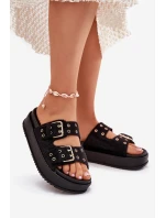 Dámské Pantofle Se Zlatými Přezkami Na Platformě Černé Virvania