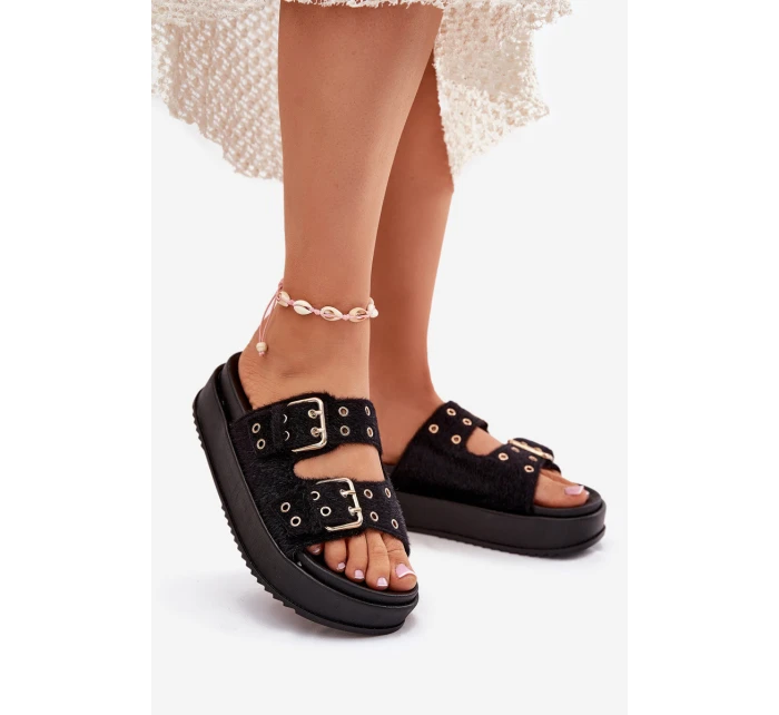 Dámské Pantofle Se Zlatými Přezkami Na Platformě Černé Virvania