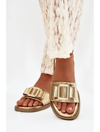 Dámské nazouváky na ploché podrážce s zlatým přezkou Melivra