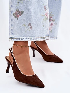 Dámské sandály na podpatku s lemovkou Čokoládové model 22111349 - Boto