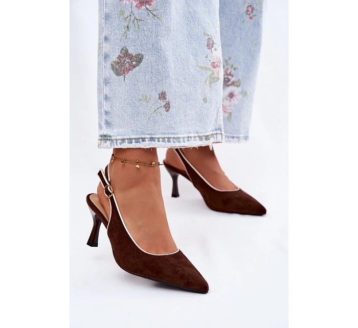 Dámské sandály na podpatku s lemovkou Čokoládové model 22111349 - Boto