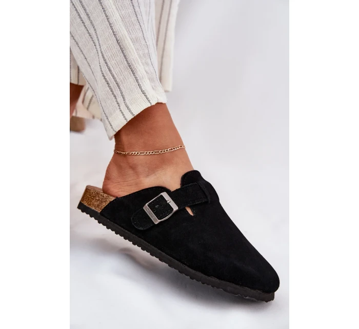 Dámské semišové pantofle s přezkou Big Star – černé