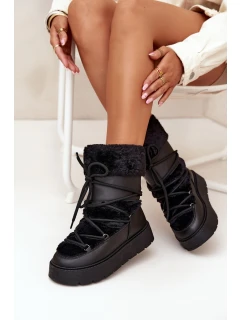 Dámské sněhule na platformě s kožíškem a šněrováním Marinna – černé