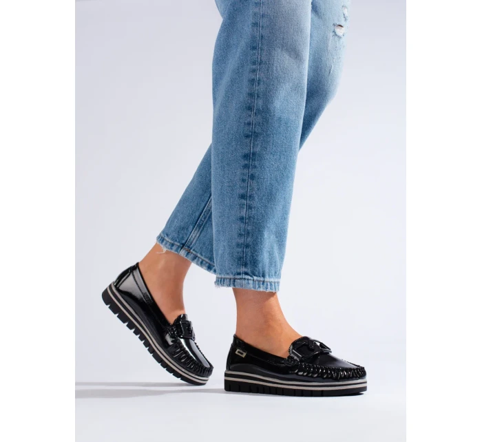 Zajímavé černé dámské  mokasíny platforma