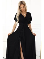 Černé dlouhé lesklé dámské šaty s  a výstřihem model 20864411 - numoco