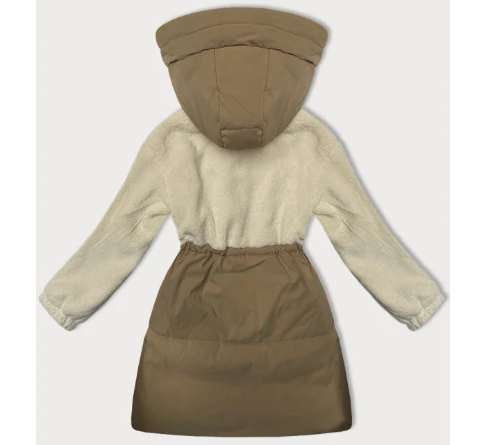 Béžovo-ecru bunda pro přechodné období z různých spojených materiálů (WD2351) Béžovo-ecru bunda pro přechodné období z různých spojených materiálů (WD2351)