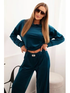 Dámská souprava z veluru s širokými nohavicemi a mikinou s kapucí model 21232345 - K-Fashion