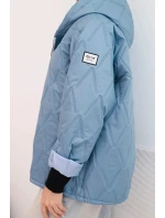 Dámská jarní prošívaná bunda s kapucí a jeansovým zipem, jeansová Dámská jarní prošívaná bunda s kapucí a jeansovým zipem, jeansová