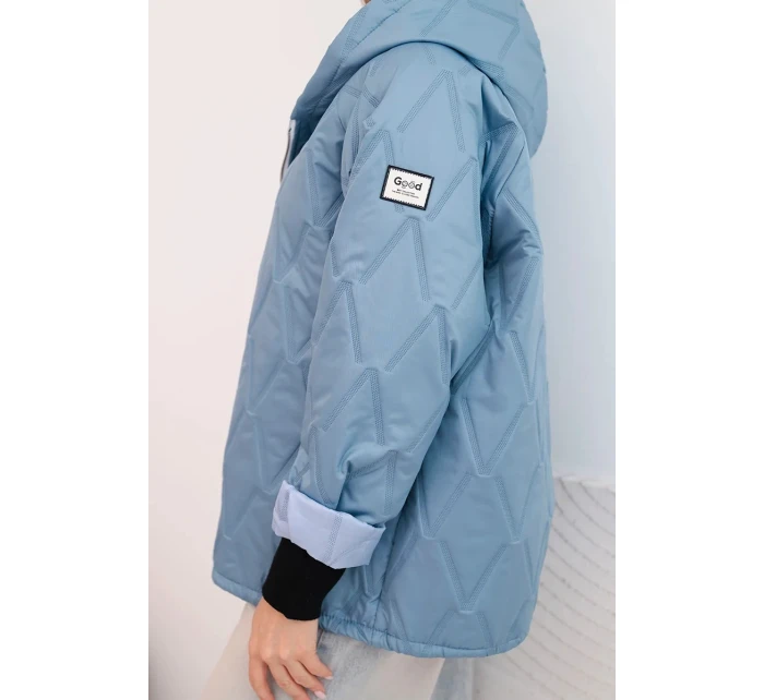 Dámská jarní prošívaná bunda s kapucí a jeansovým zipem, jeansová Dámská jarní prošívaná bunda s kapucí a jeansovým zipem, jeansová