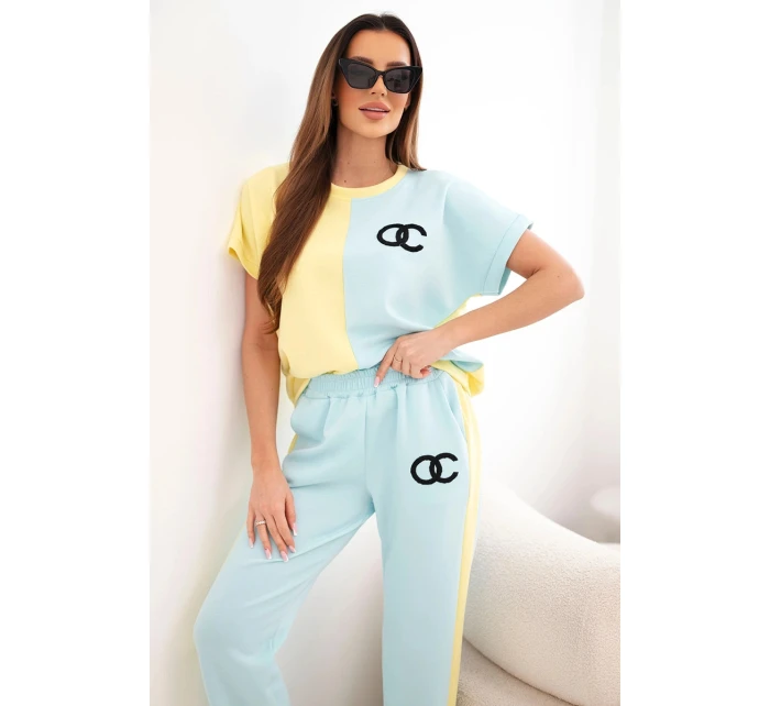 Dámský komplet máslový s oversize mikinou a širokými kalhotami žlutý + mátový