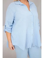 Dámský komplet Plus Size s košilí na knoflíky a s kalhotami se širokými nohavicemi modrý model 22069919 - K-Fashion Dámský komplet Plus Size s košilí na knoflíky a s kalhotami se širokými nohavicemi modrý model 22069919 - K-Fashion