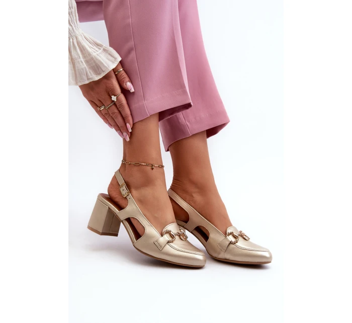 Kožené sandály na podpatku model 21659451 Zlaté - Maciejka