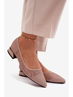 Baleríny na nízkém podpatku síťované s ozdobou Vinceza 62294 Béžové