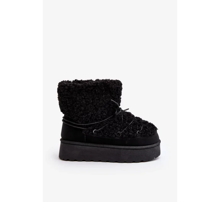 Dámské šněrovací boty do sněhu se silnou podrážkou, černé Loso Dámské šněrovací boty do sněhu se silnou podrážkou, černé Loso