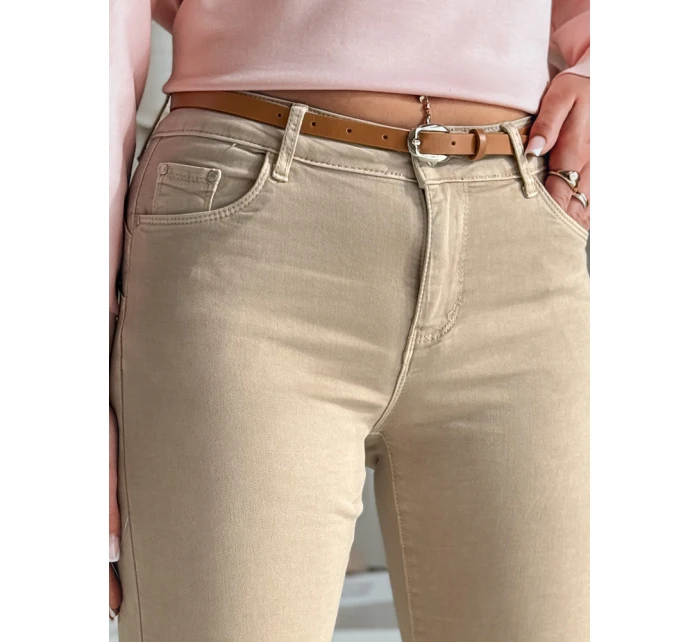 Dámské džínové kalhoty CLARET s páskem ve světle hnědé barvě FashionStreet UY2455