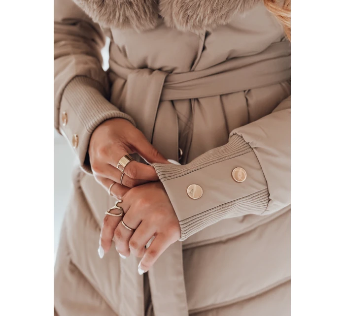 Dámská prošívaná zimní bunda s kožešinou FashionStreet camel TY5077 Dámská prošívaná zimní bunda s kožešinou FashionStreet camel TY5077