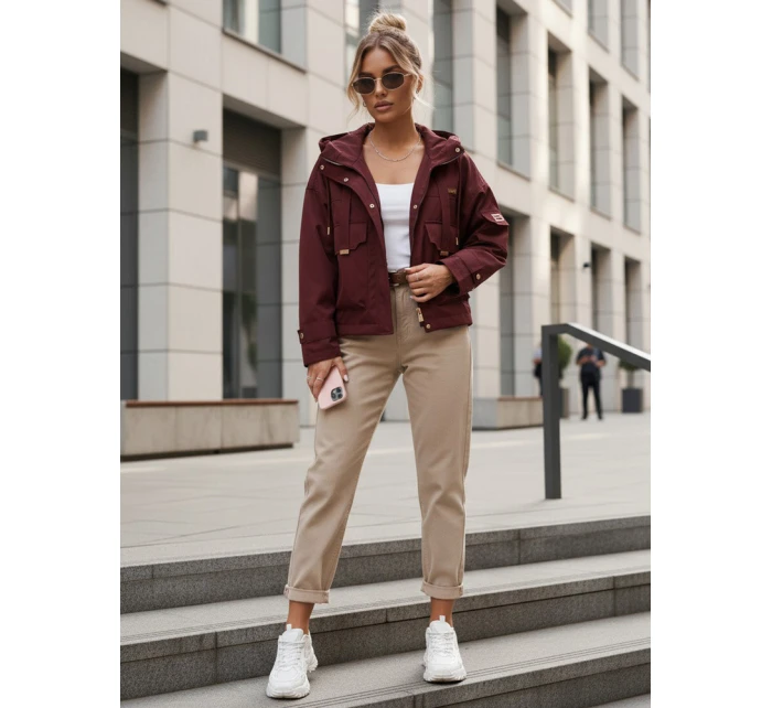 Kurtka przejściowa damska z kapturem i bordowa model 22035956 - FashionStreet
