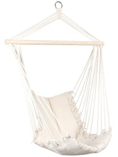 BRAZILSKÁ ZÁVĚSNÁ SEDAČKA HAMAK 100x50 cm PŘÍRODNÍ S VSTŘÍCNÝM PUSHEM BÍLÁ