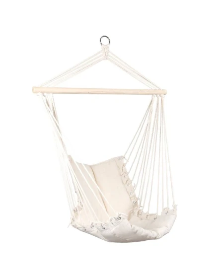 BRAZILSKÁ ZÁVĚSNÁ SEDAČKA HAMAK 100x50 cm PŘÍRODNÍ S VSTŘÍCNÝM PUSHEM BÍLÁ