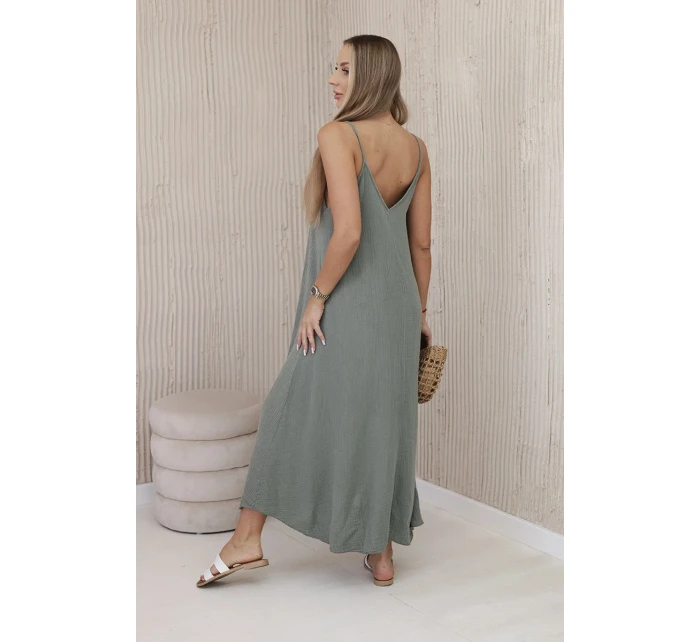 Mušelínové šaty na ramínka khaki