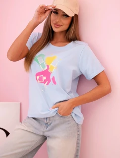 Dámská bavlněná halenka s krátkým rukávem a barevným potiskem modrá