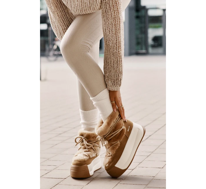 Kožené Dámské Sněhule Na Silné Podešvi S Kožešinou Big Star model 21669685 Hnědé - Big Star Shoes Kožené Dámské Sněhule Na Silné Podešvi S Kožešinou Big Star model 21669685 Hnědé - Big Star Shoes