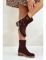 Dámské boty na nízkém podpatku se hnědé model 21671183 - Boto