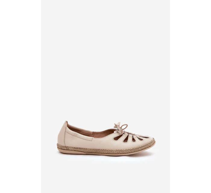 Ploché baleríny z přírodní kůže model 21686523 béžové - Zazoo